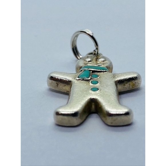 Tiffany&Co Gingerbread Man Pendant Charm Blue Enamel Sterling Silver Pouch - Picture 3 of 10
